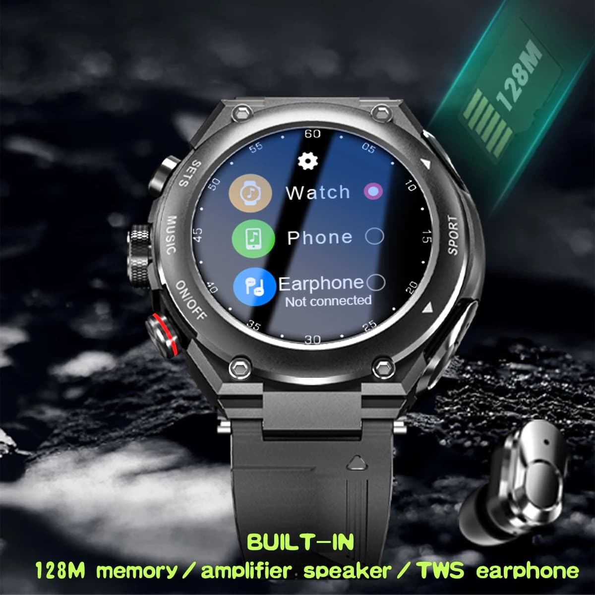Smartwatch yenye vipokea sauti vinavyobanwa kichwani visivyotumia waya (hufanya kazi na iPhone na Android) GB 