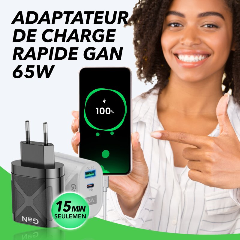 Adaptateur de Charge + Câble multi-tête rapide GaN 65W™